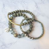 Grounded Agate Crystal Beaded Stretch Bracelet Set
